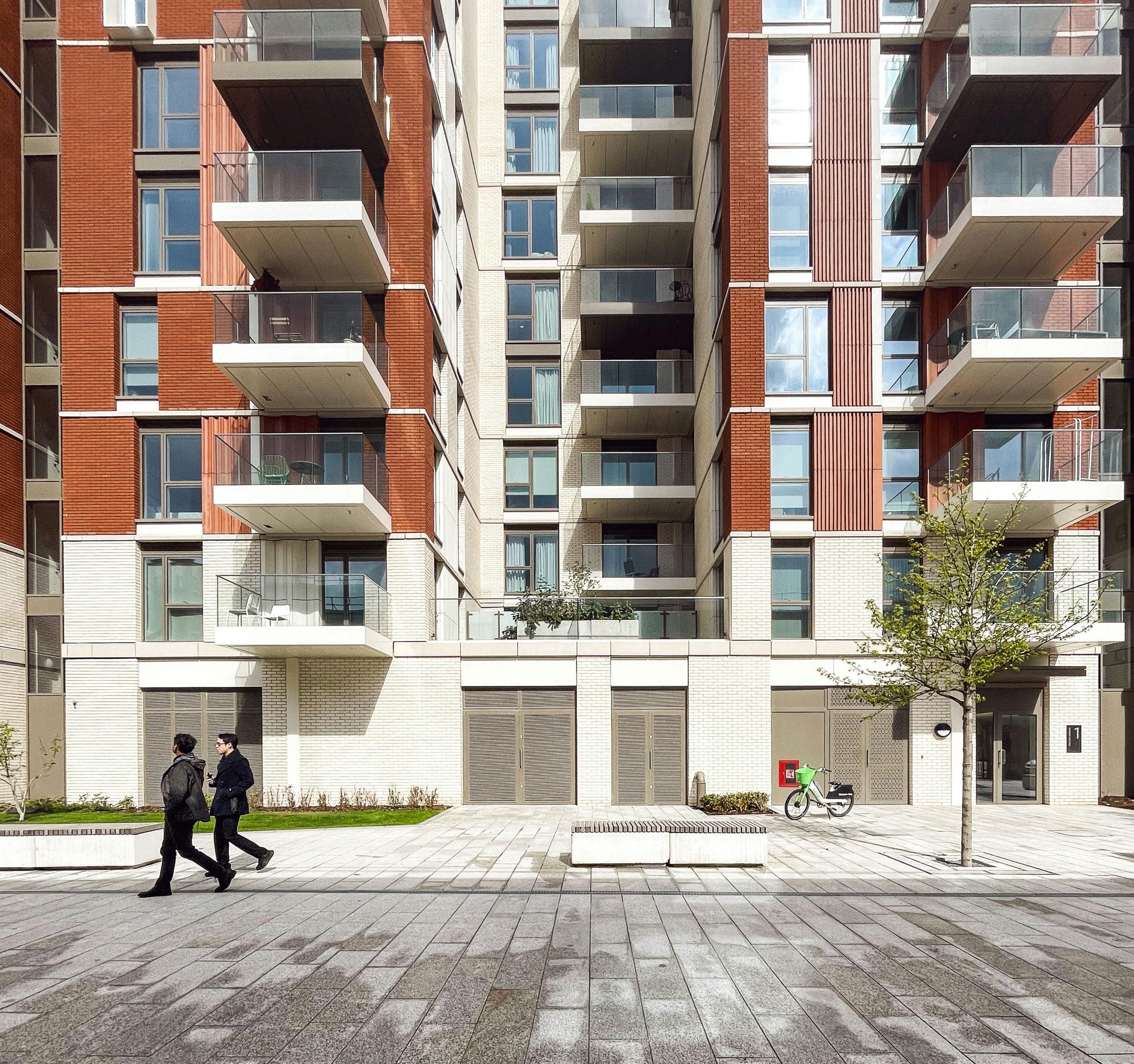 terracotta, white brick and pre cast concrete